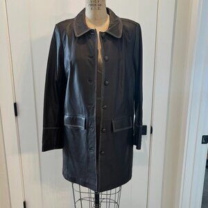 Bradley Leather Coat, Brown & White Trim, Med